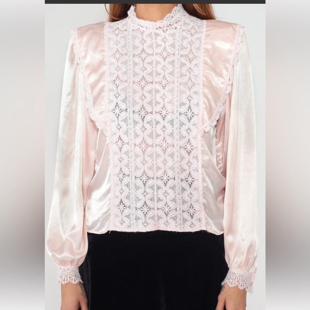 Vintage 80’s Sonya Ratay Pink Retro Victorian Blouse Lace 12